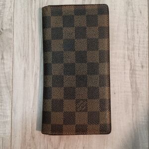Louis Vuitton Damier Ebene Brazza Wallet Checkbook Holder Designer Leather